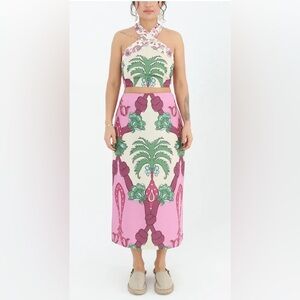 Soul of Mu linen palm print skirt and top set